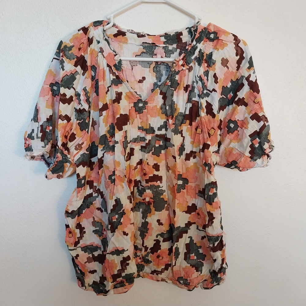 Sonoma Abstract Floral Blouse - Pink, Orange, Brown